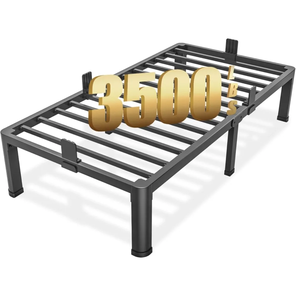 إطار سرير معدني شديد التحمل بحجم مزدوج مع أرجل زاوية مستديرة، ارتفاع 14 بوصة وسعة 3500 رطل #1