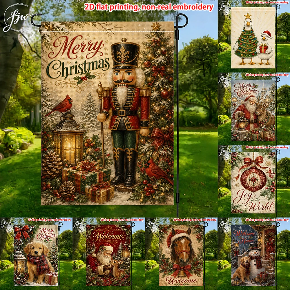 1pc Vintage Christmas Garden Flags  Seasonal Holiday Outdoor Yard Decorative Flags for Winter Xmas Home Patio Lawn