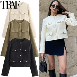 TRAF-Chaqueta corta de manga larga para mujer, abrigo elegante con botones, temporada media, Otoño e Invierno