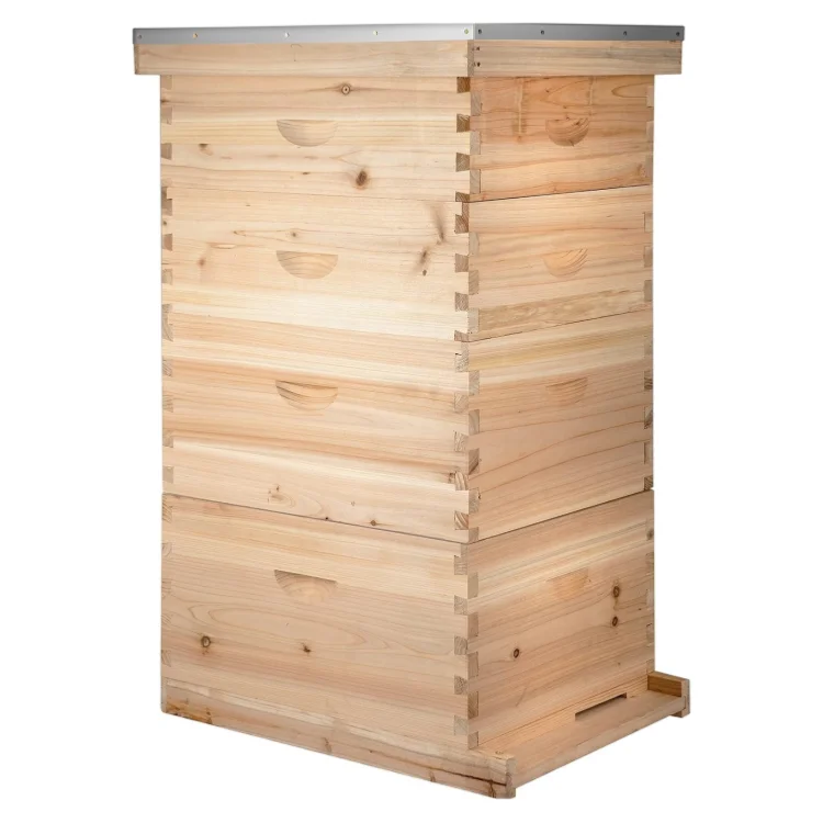 10 Frame 4 Layer Complete Wooden Langstroth Beehive Kit With 2 Deep Hive Boxes And 2 Super Honey Bee Boxes