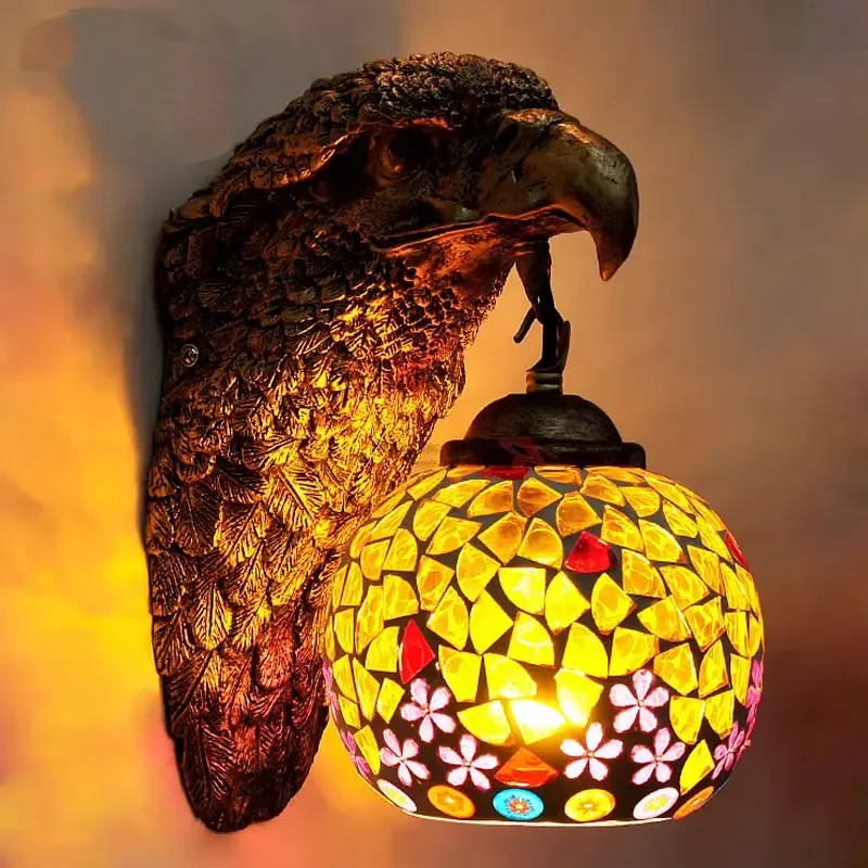 

Mediterranean Wall Lamp Creative Handmade Resin Lampara Eagle Head Home Decor for Bar Cafe Dinning Room Corridor Lights Fixtures