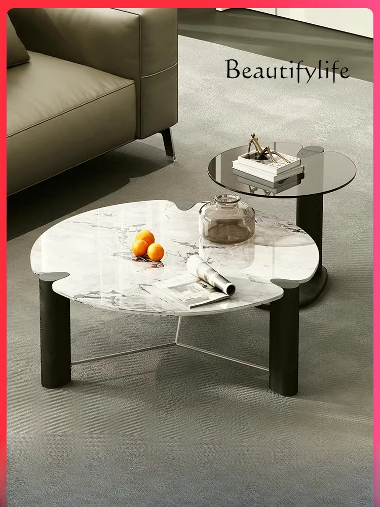 Large and Small round Luxury Stone Endtable Pure Natural Marble Solid Wood Glass Modern Minimalist Small Coffee Table