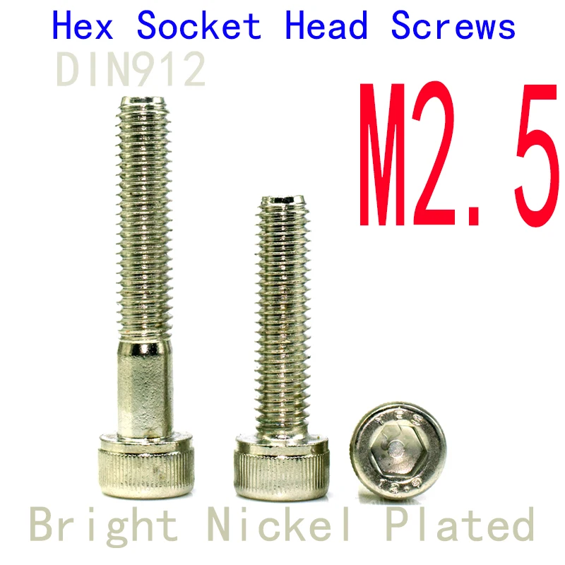 Grade 12.9 Alloy Steel M2.5 DIN912 Hex Socket Head Cap Screws, RC Model & Industrial Fasteners, Black Oxide Black Nickel Bright