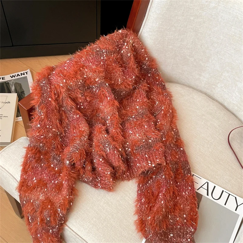 

Women's Knitwear Glitter Plush Sweater Pullover Autumn Winter 2025 New Style Soft Sticky Fragrant Style Long Sleeve Knitted Top