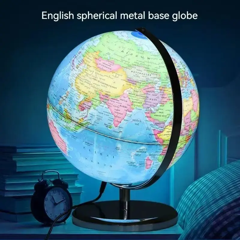 20/25cm English Version World Globe Clear World Map Globe With Led Light Geography Educational Teaching Supplies Room Decoration