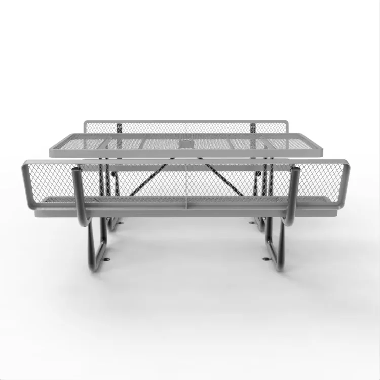 OEM 72-Inch Metal Outdoor Rectangular Picnic Table Chair Set with Backrest Modern Gray Multi-Colors for Courtyard Farmhouse Park