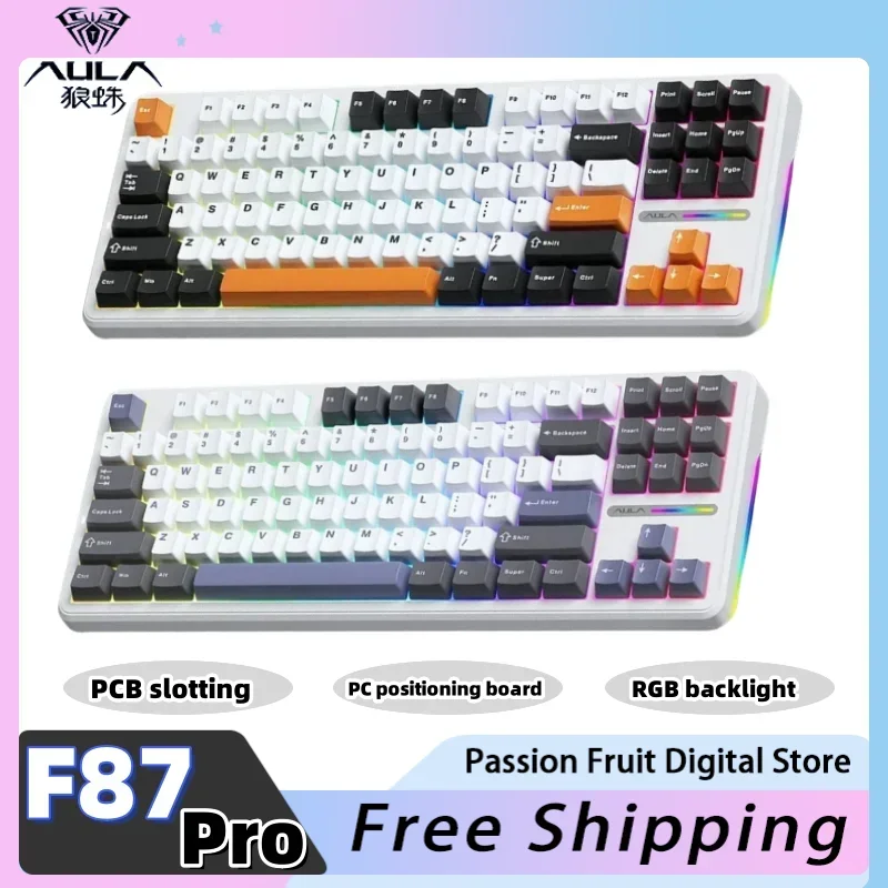 AULA F87 Pro three-mode mechanical keyboard RGB backlight PCB slotted PC positioning version computer gamer gaming keyboard