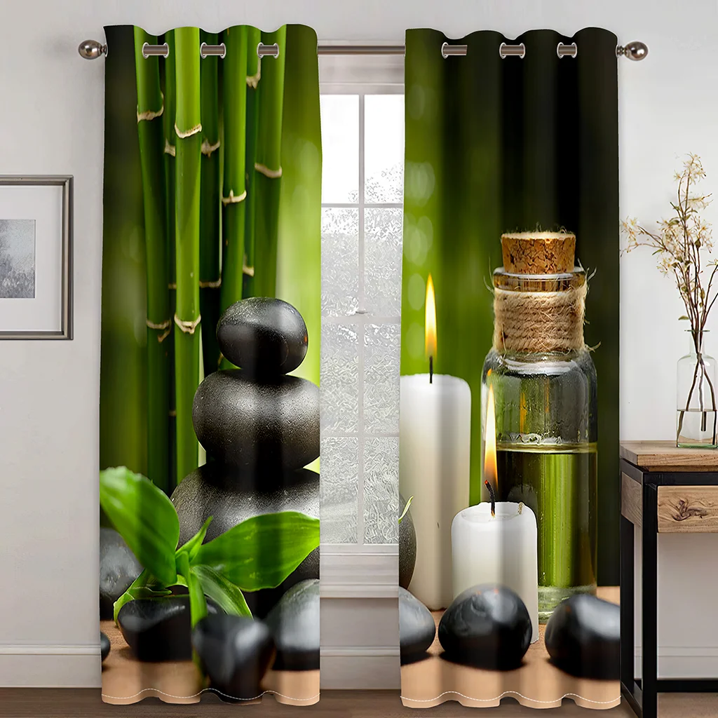 

Zen Stones Candle Bamboo Forest Curtains for Living Room, Modern Fashion Window Treatments Curtains Elegant