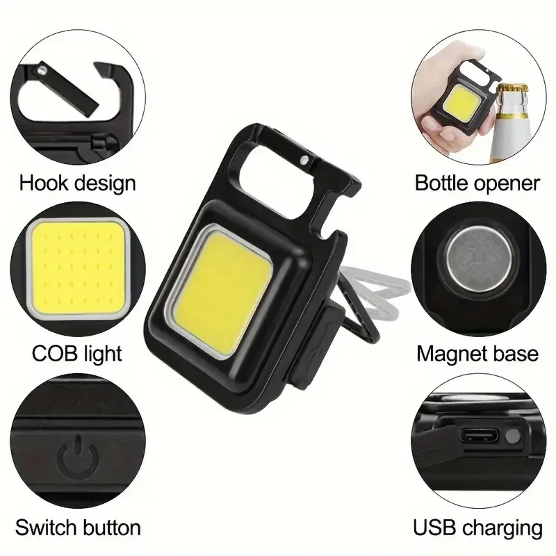 1/2/6PCS Mini COB Flashlight Keychain Light Portable USB Rechargeable Waterproof Camping Lamp For Outdoor Fishing Working Lights