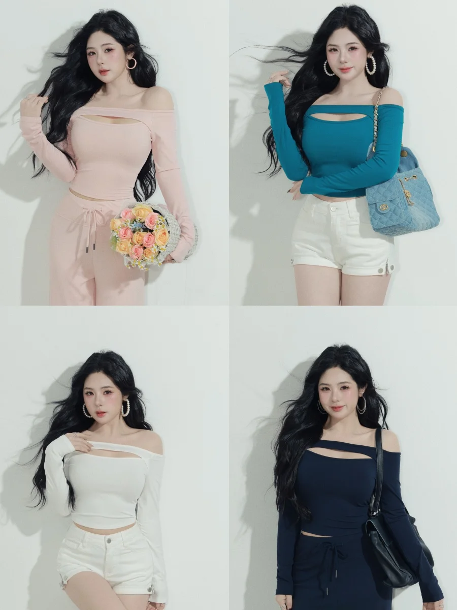 

Женская футболка Cute Face Hero Multicolor Base с открытыми плечами, дизайн-сенсация ранней весны 2026 года, для слегка пышных форм