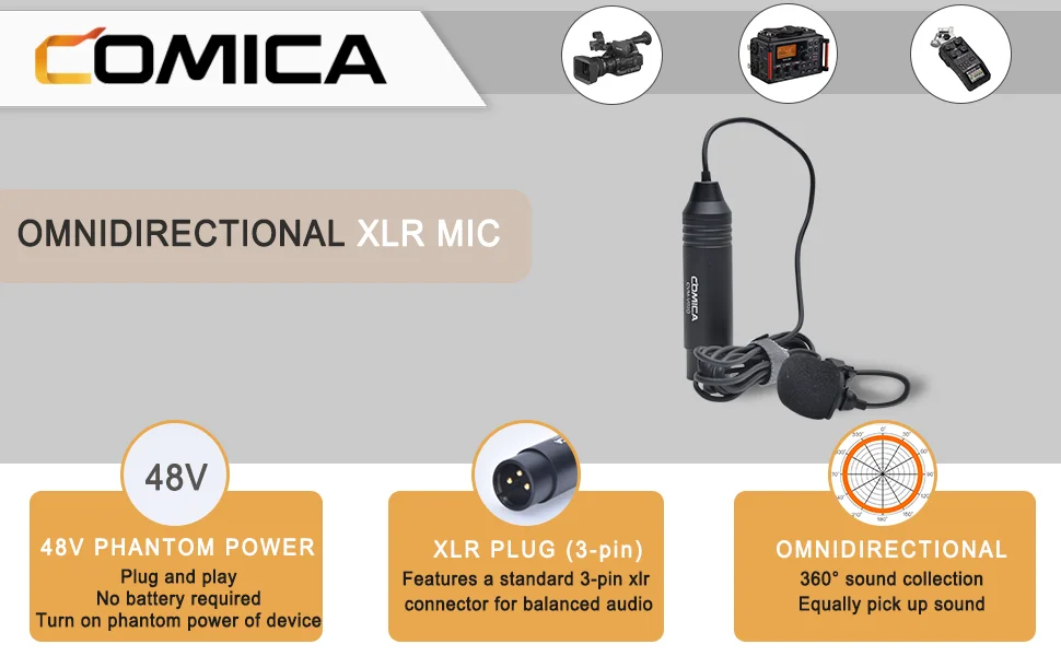 COMICA XLR Lavalier-Mikrofon, Comica CVM-V02O Omnidirektionales 3-Pin-Ansteckmikrofon für Canon Sony Panasonic Camcorder – Detail 5