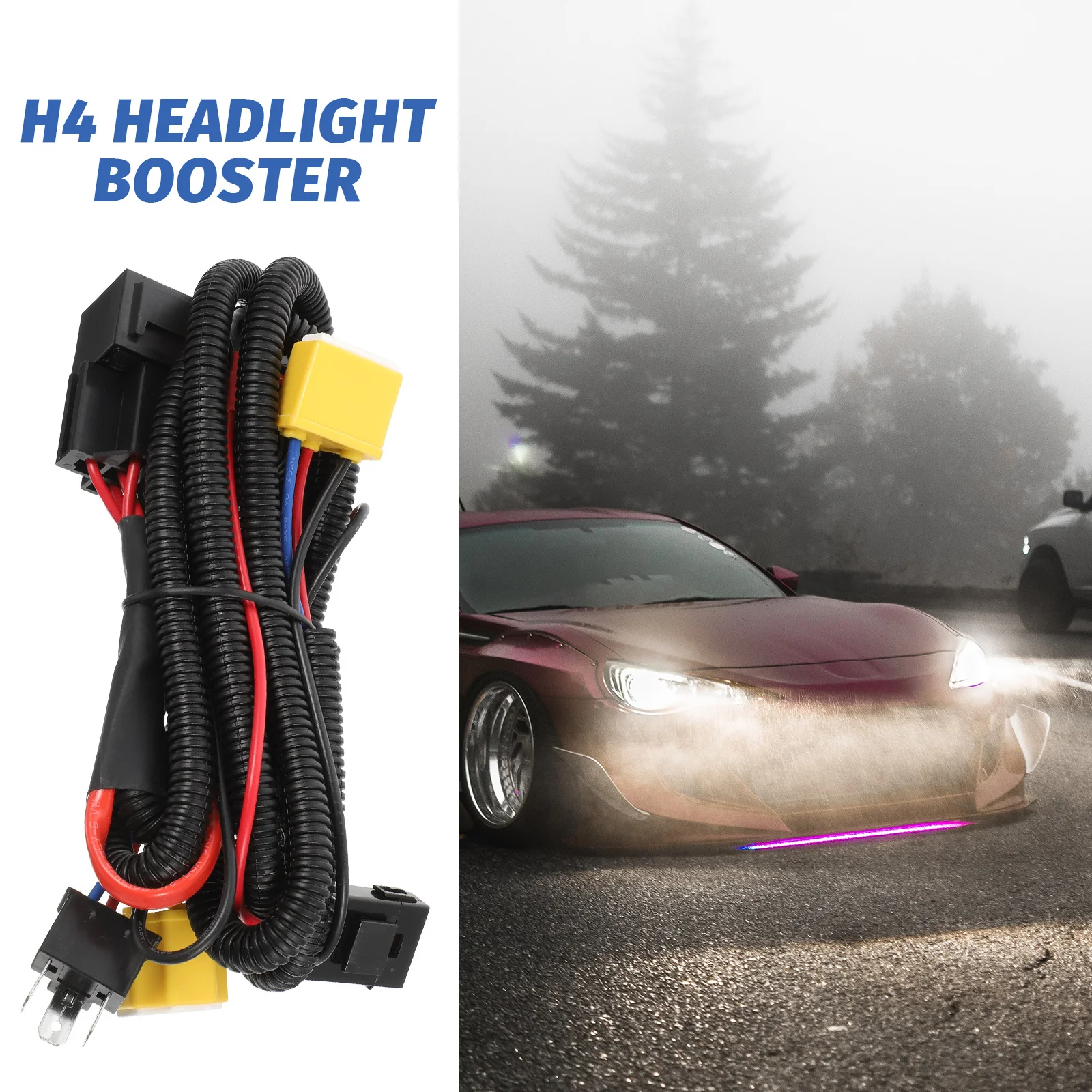 

H4 9003 Car Headlight Wiring Harness High Performance Flame Resistant Durable Thick Line H4 Headlight Booster