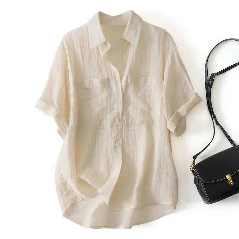 Leicht, atmungsaktiv, für den Sommer, New Roll Sve Ort Sve, plissiert, locker, lässig, Irt, trendiger Irt-Kragen, lässig...