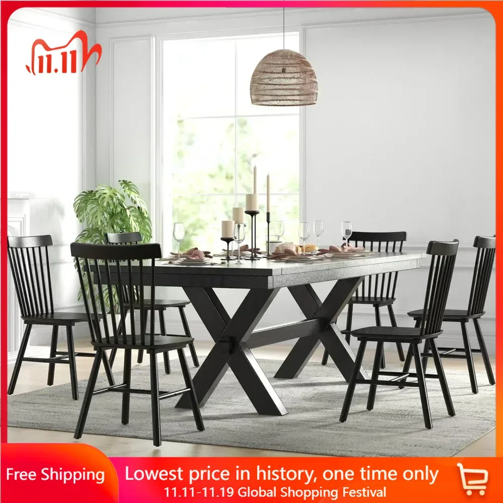 Dining Room Chairs Set of 6 with Spindle Back, Farmhouse Armless Side Chair, Solid Wood Country Kitchen Chair, Dining Room Set