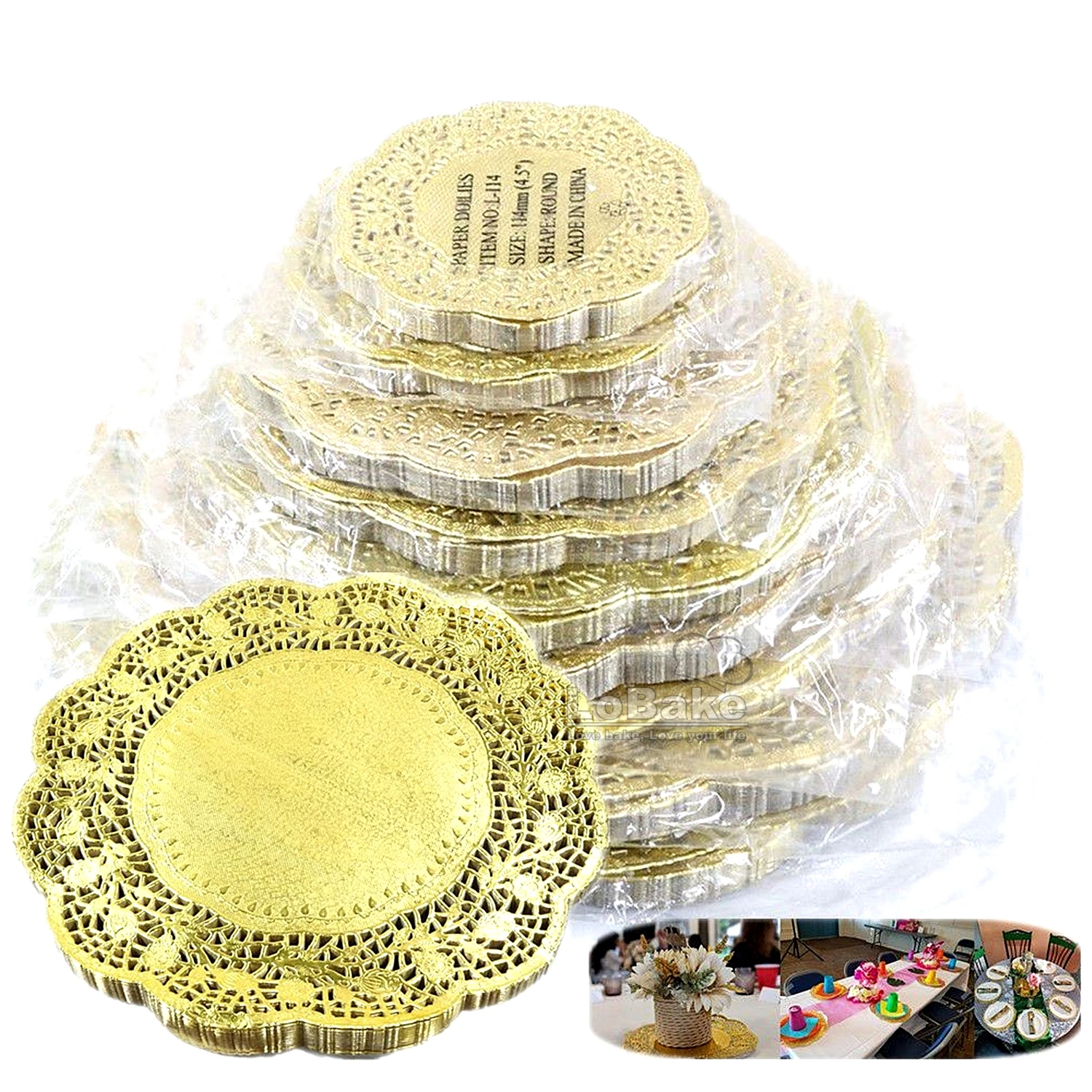 100 unidades/pacote 4.5 Polegada a 13.5 Polegada redondo laço lado dourado papel napperons bolo copo coaster utensílios de mesa casa jantar suprimentos