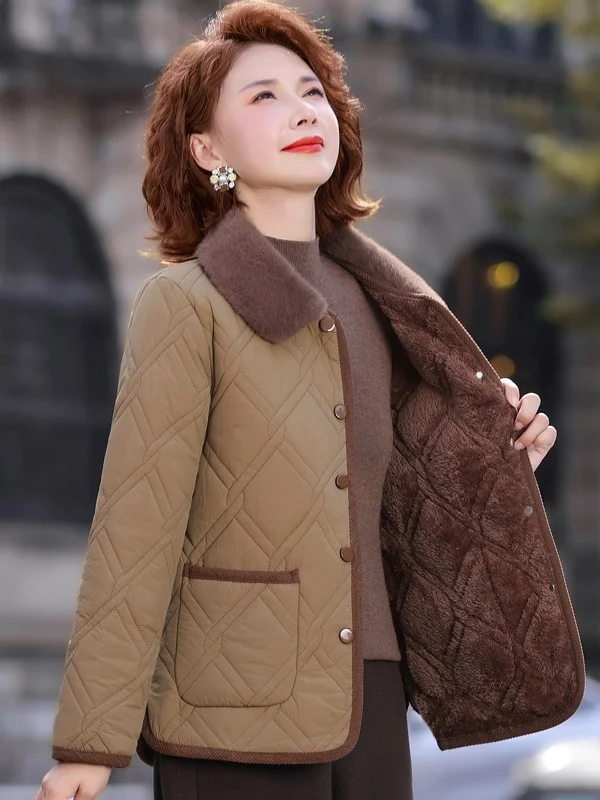 

Плюс размер Fce Lined Thiened Cotton Jaet с воротником ort Пальто для мамы Зимнее теплое повседневное антистатическое ветрозащитное пальто