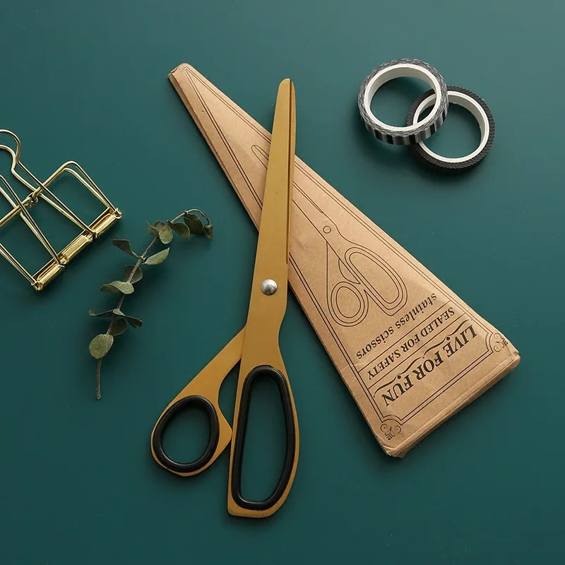 Fashion Stainless Steel Scissors Asymmetric Design Brass Color Gold Scissors Simple Office Photo Stationery