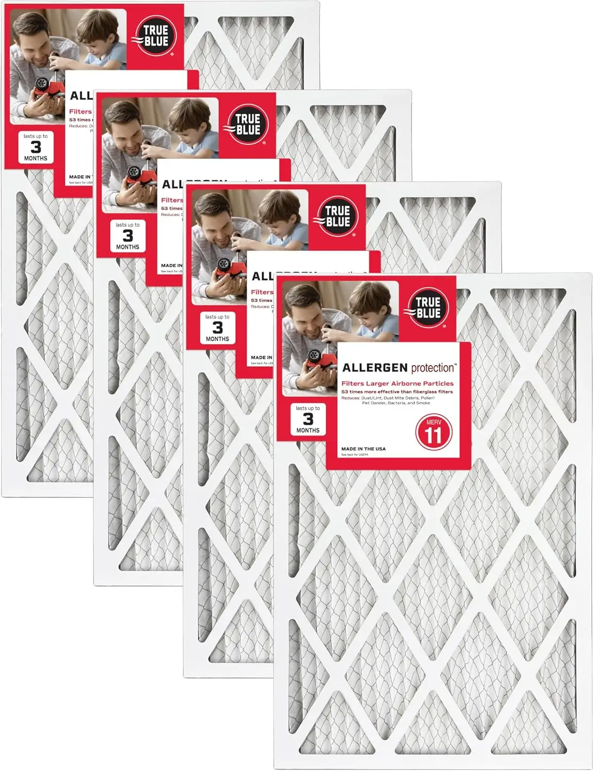 

20x36x1 MERV 11 Air Filter 4-Pack, Allergen Reduction