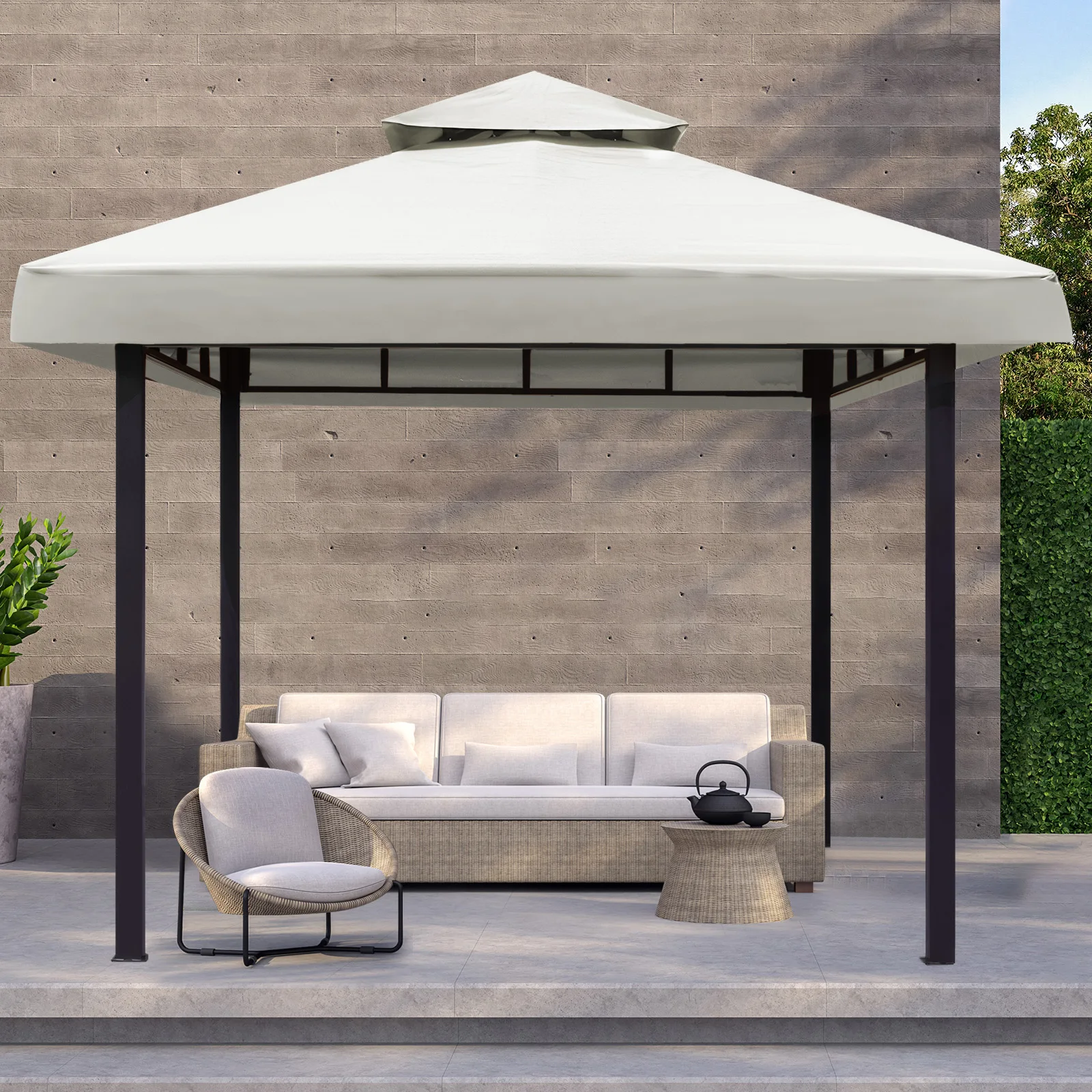 

Gazebo Canopy Replacement Cover 118"x118" Gazebo Top CoverTop Double Tiered Canopy Outdoor Canopy Shelter for Smaller Gazebo