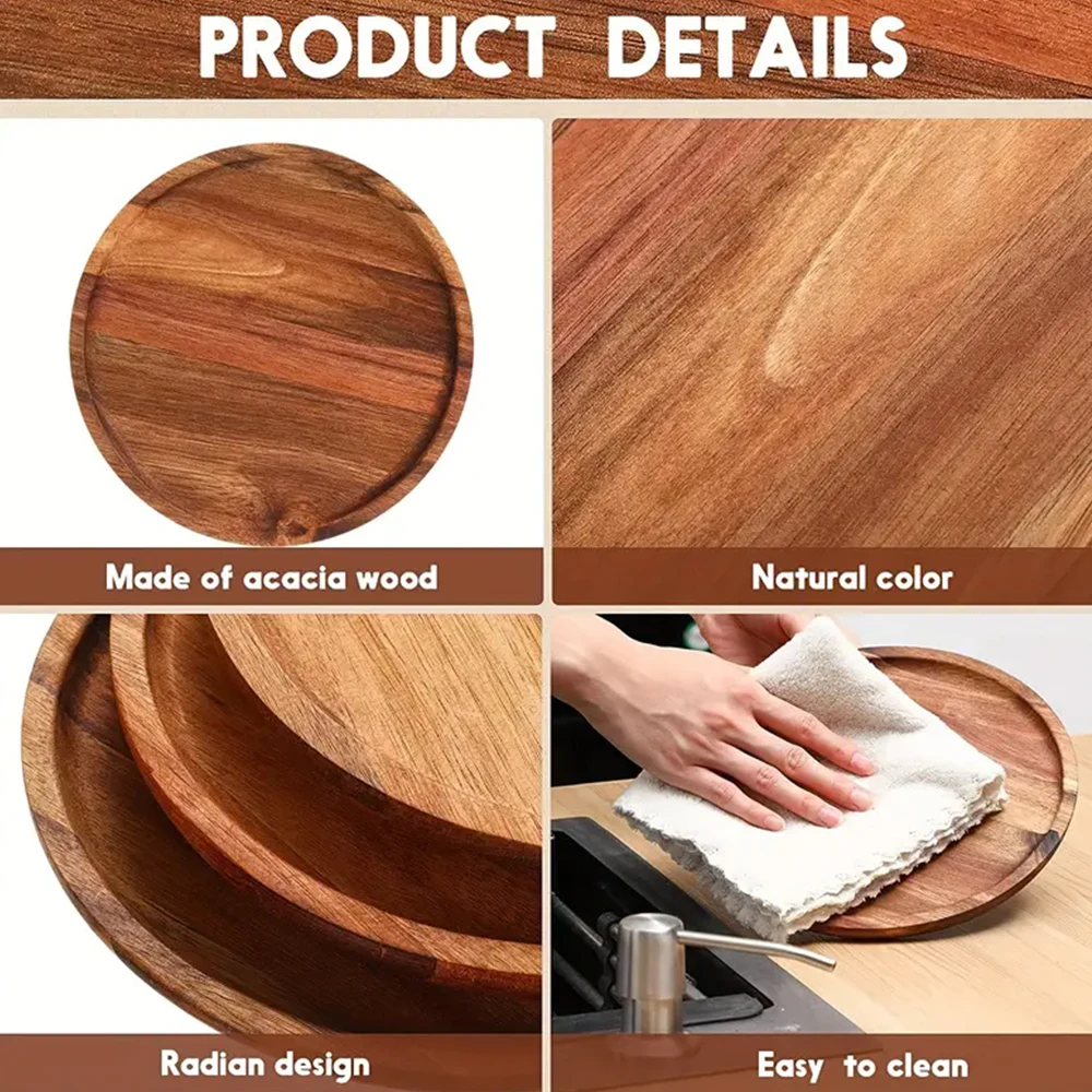 12.5/15/20/25/30 سنتيمتر طبق تقديم مستدير صينية السنط الخشب البيتزا طبق للسلطة الفاكهة الحلوى صينية الخبز كعكة الحاويات وجبات خفيفة طبق #3