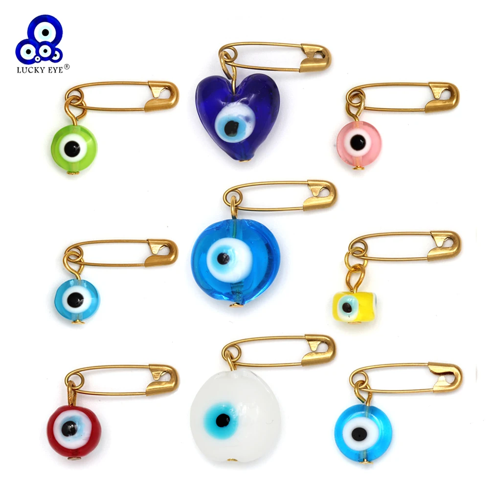 Lucky Eye 3pcs/lot Alloy Charm Brooch Safety Pin DIY Drop Oil Turkish Evil Eye Bead Brooch for Women Girls Men Fashion Jewelry