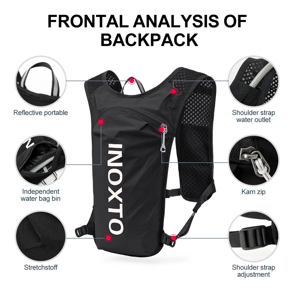 Zaino per gilet idrico da corsa, zaino leggero isolato con borsa per vescica d'acqua da 1,5 litri per escursioni, trail running, ciclismo