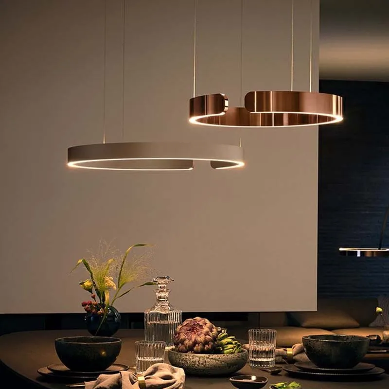 

Chandelier stainless steel C-shaped ring decorative design personalized fashion bar light dining table simple modern restaurant