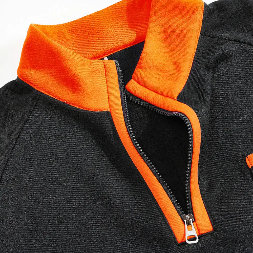Mens Winter Warm Fleece Pullover Zipper Stand Collar Casual Patchwork Sweatshirt Streetwear Style Long Sleeve Tops