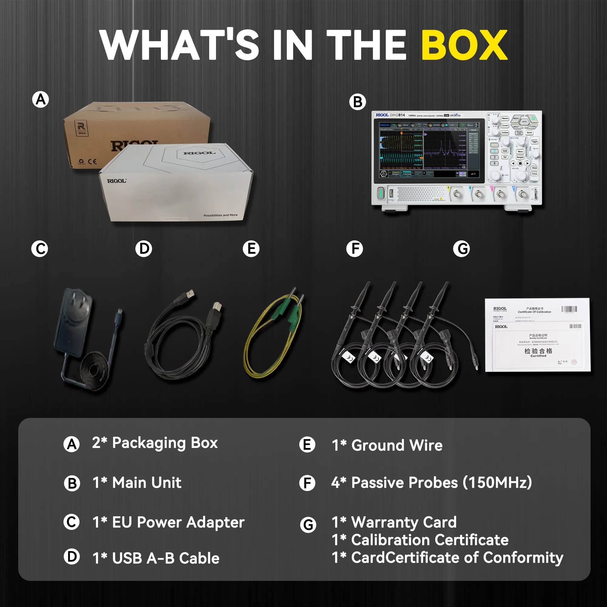 RIGOL DHO800 Series Digital Oscilloscopes Portable,70-100MHz,1.25G Sa/s, type-c Power Supply, DHO802/DHO804/DHO812/DHO814