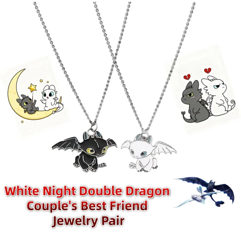 

Cartoon White Night Double Dragon Necklace for Men and Women Hip Hop Personalized Couple Pendant Sweet Best Friend Jewelry Pair