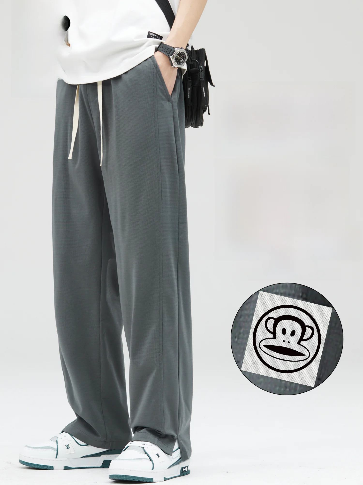 

Мужские повседневные брюки Paul Frank: комфортные, прямого кроя, свободные, струящиеся, спортивные, длинные, однотонные, новинка весны