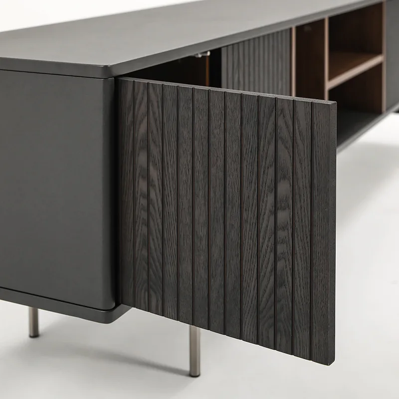 

Nordic oak solid wood TV cabinet Italian simple metal four-door audio-visual storage