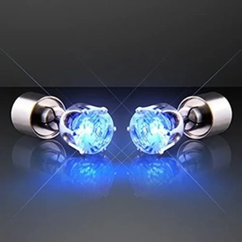 2Pcs A Pair of LED Earrings Glowing Crown Diamond Light Ear Studs Pendant Stud Stainless Multicolor Party Christmas Holiday Gift