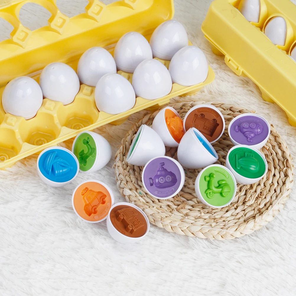 

12Pcs Interactive Vehicle Matching Egg Toy Color Recognition Educational Game For Kids