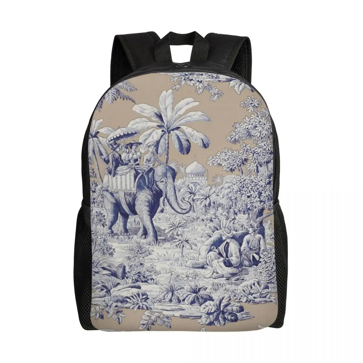 Navy Blue Toile De Jouy French Motif Pattern Backpacks for Men Women Waterproof College School Bag Printing Bookbags