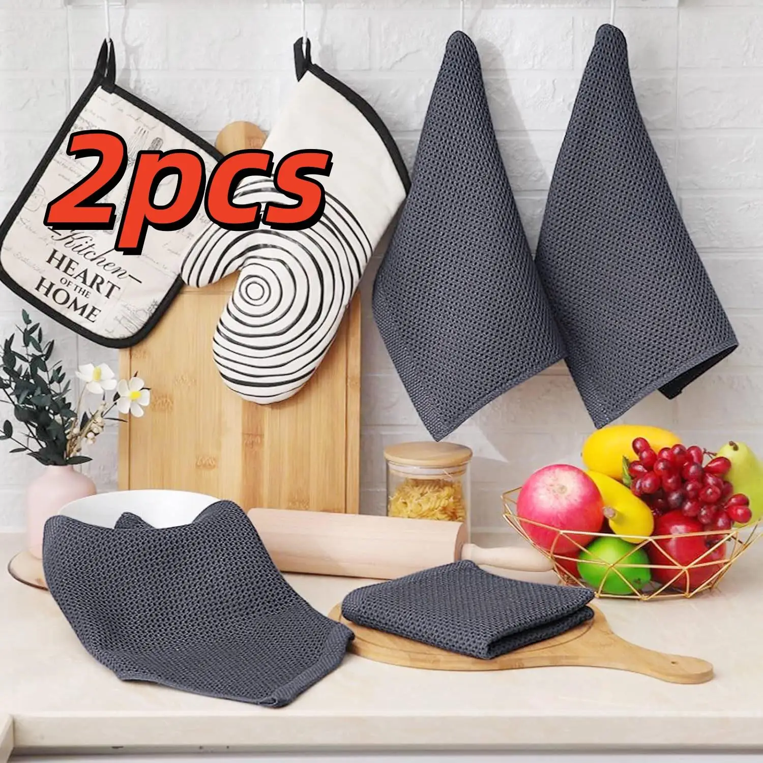 

2PC Dishcloth with Hook Cotton Household Cleaning Cloth Kitchen Towel Absorbent Ultra Soft 34*34CM Kitchen Tools