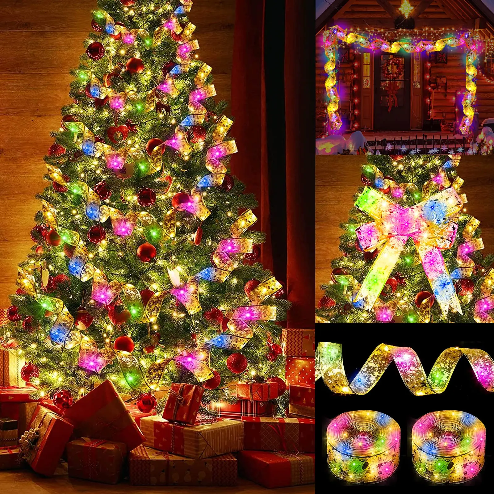 Christmas Ribbon Lights 4M/13.2ft 40 LED Lights Copper Wire Ribbon String Lights for New Year Party Weddings Christmas Tree