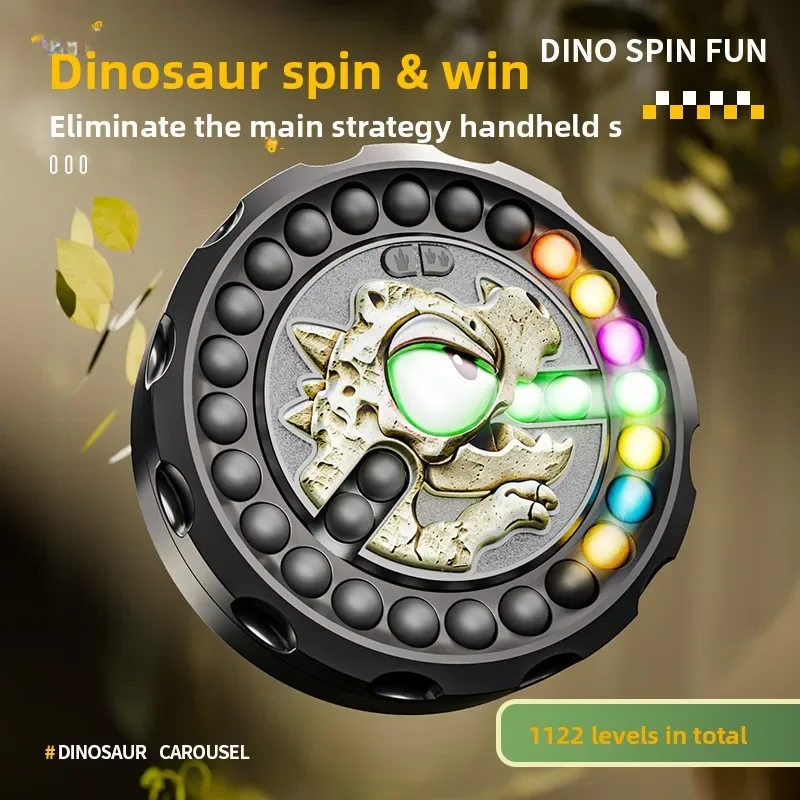 Dinosaur Zuma Game Machine Spinning Elimination Toy with Light Sound Effects, Stress Relief Puzzle Toy for Boys Girls Kids