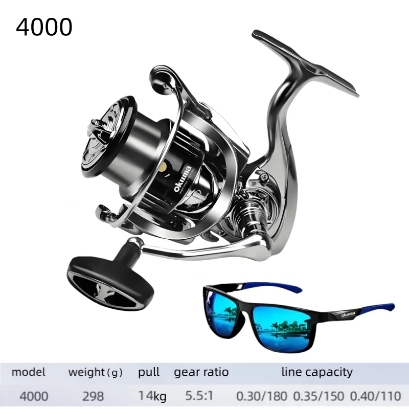 Okuma Original Nahtloses Spinnrad, Angelrolle, optionale Modelle 1000-7000, ausgestattet mit polarisierten Angelbrillen