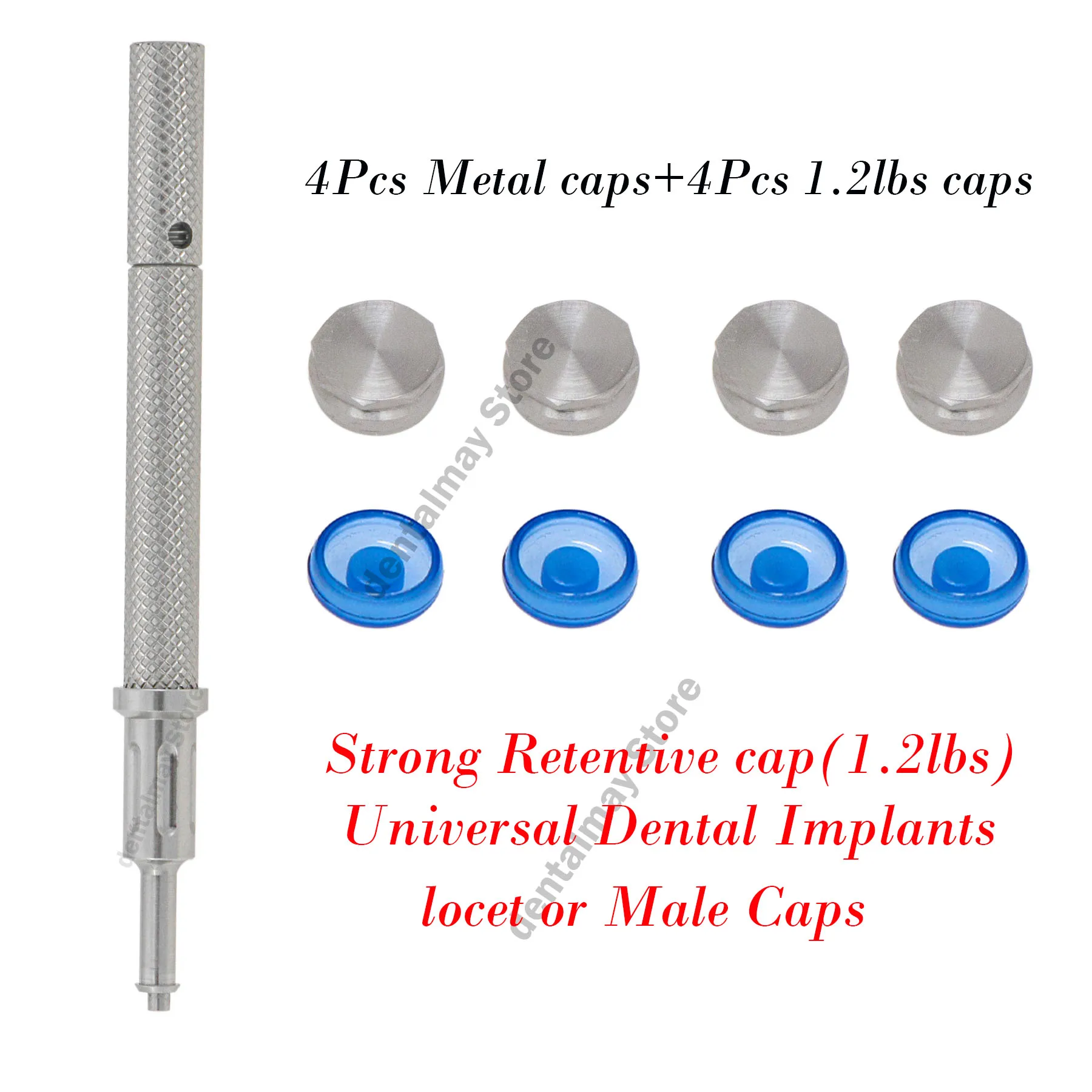 Dental Implant Overdenture Abutment Locator 3-IN-1 Male Cap Inserts 1.2 lbs Blue Retentive & Metal Caps