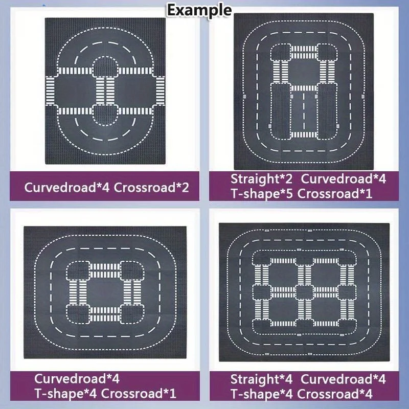 10in X 10in City Road Street Baseplate Small Particles Block Straight Crossroad Curve T-Junction Building Blocks Base Plate Chil