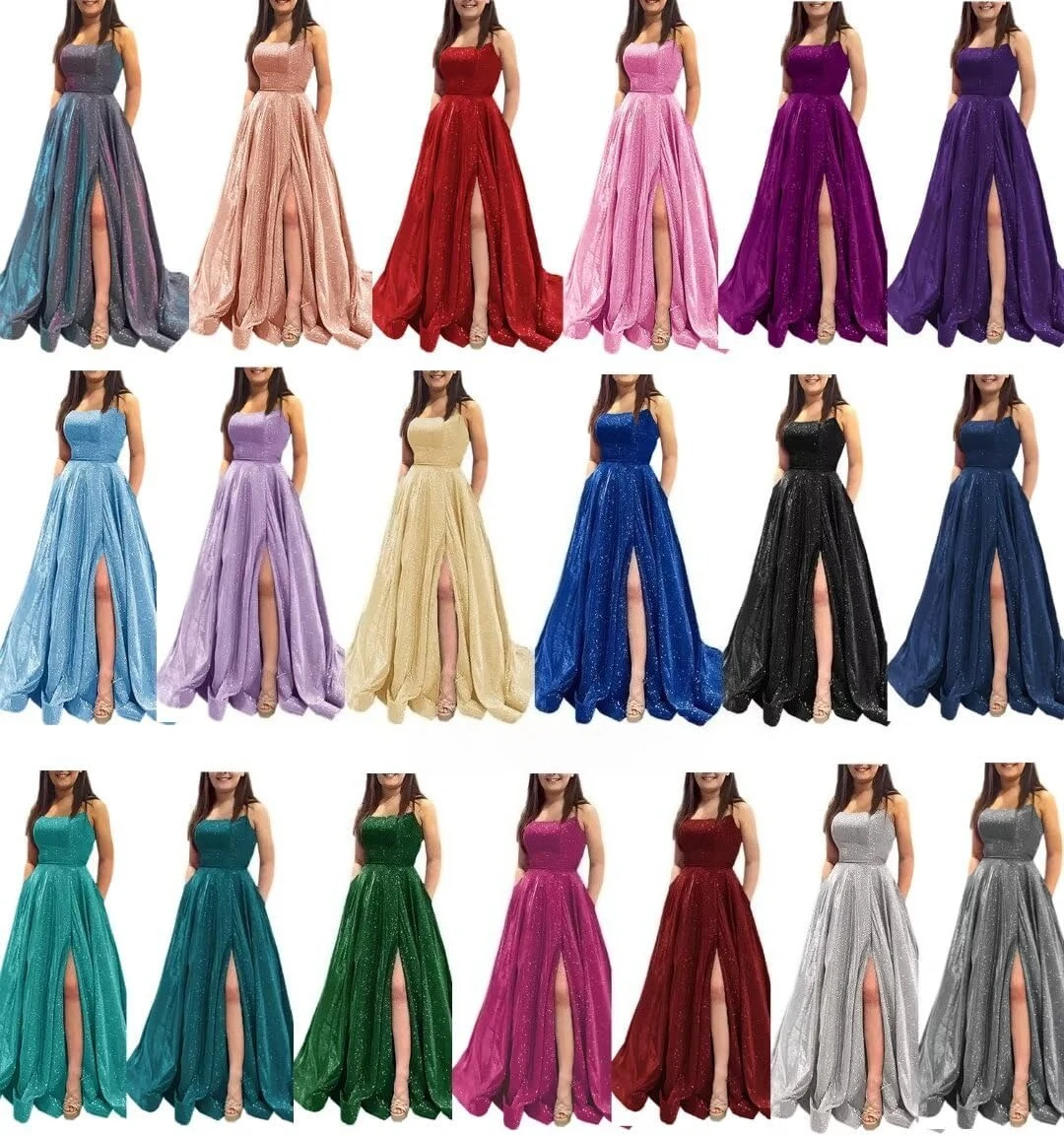 

Prom Dresses Long A Line with Pockets Formal Evening Ball Gowns Side Slit Glitter Party Dress Formal Dress Women Elegant