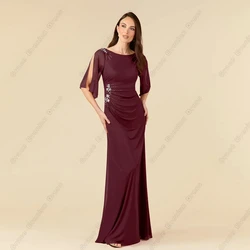 Scoop Burgundy Mother of Bride Dresses for Women Chiffon Wedding Party Dresses  with Beading 2024 Summer New Robe De Soirée