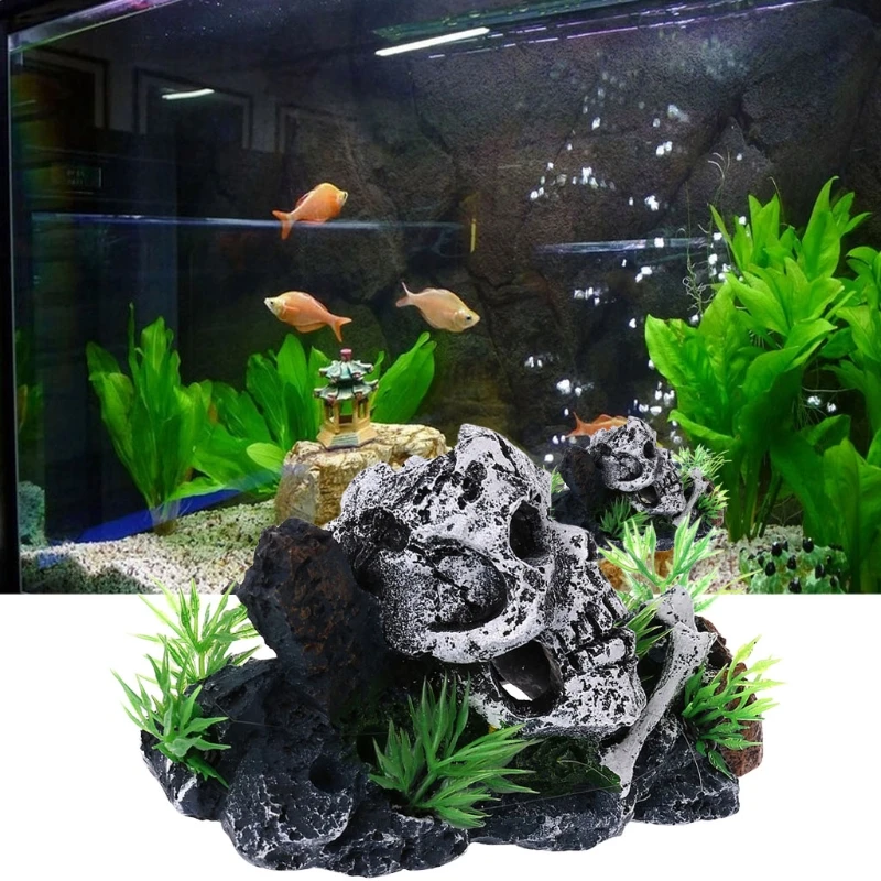 Aquarium Resin Decoration Pirate Skull Decor Hideouts Betta Cave Fish for Tank Accessories for Hermit Guppy