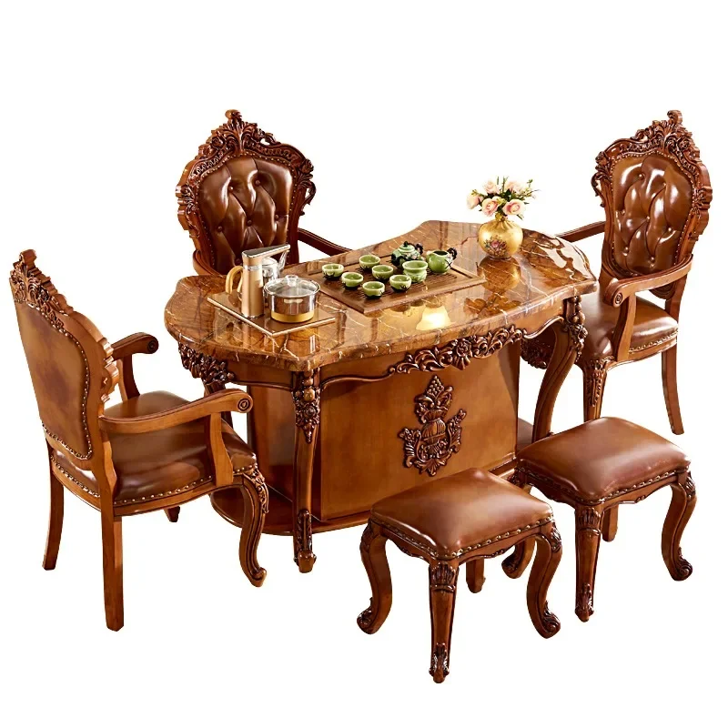 European tea table marble solid wood tea table and chair combination home balcony office club American kung fu tea table