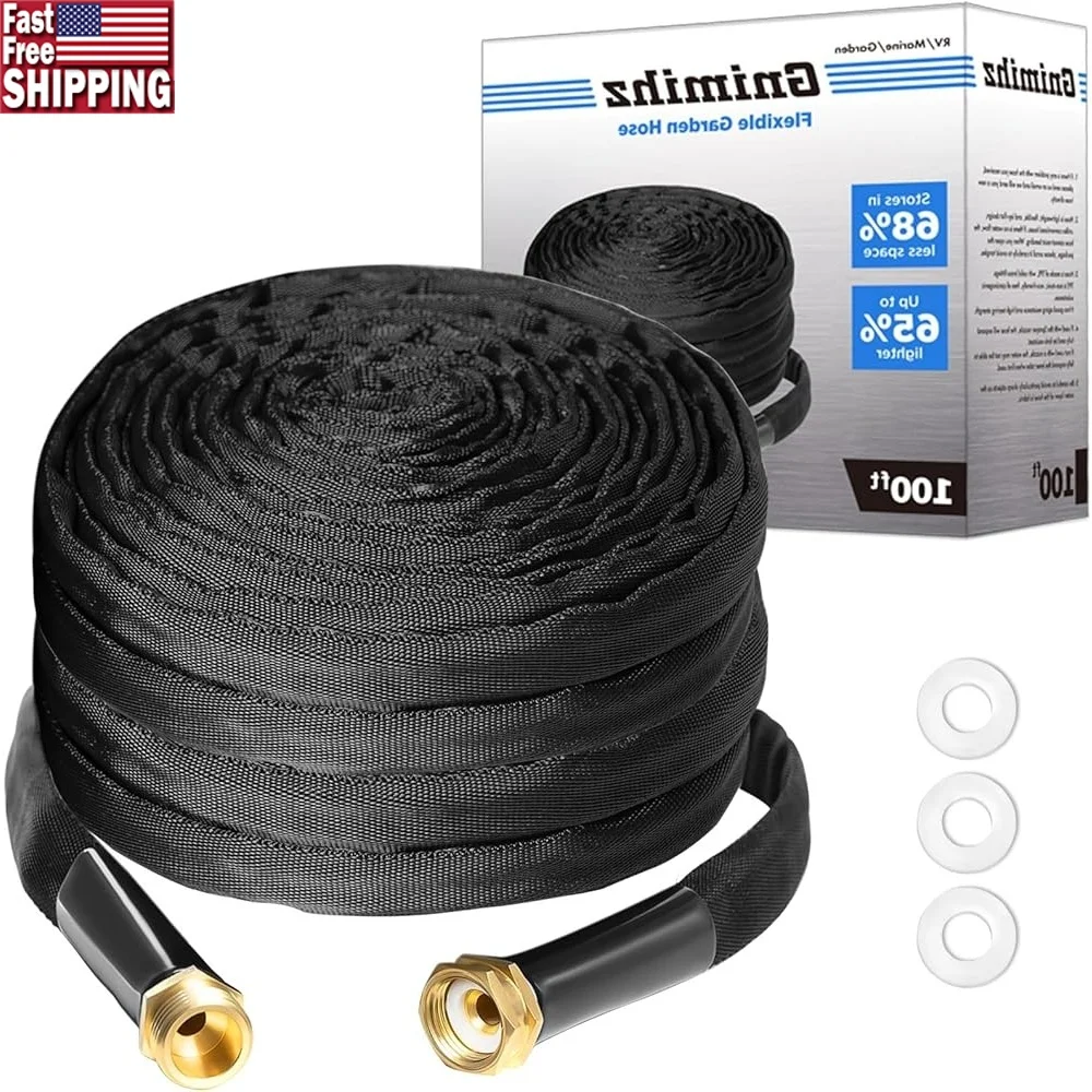

100ft TPE Garden Hose Lightweight Flexible Durable Non-Shrinking Solid Brass Fittings All-Weather Use Easy Storage RV Marine