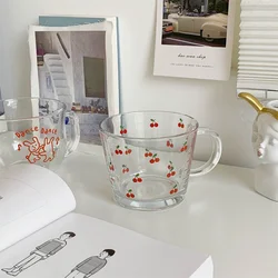 Printed Transparent Creative Glass Coffee Tea Drinks Dessert Breakfast Milk Cup Glass Mugs Handle Drinkware