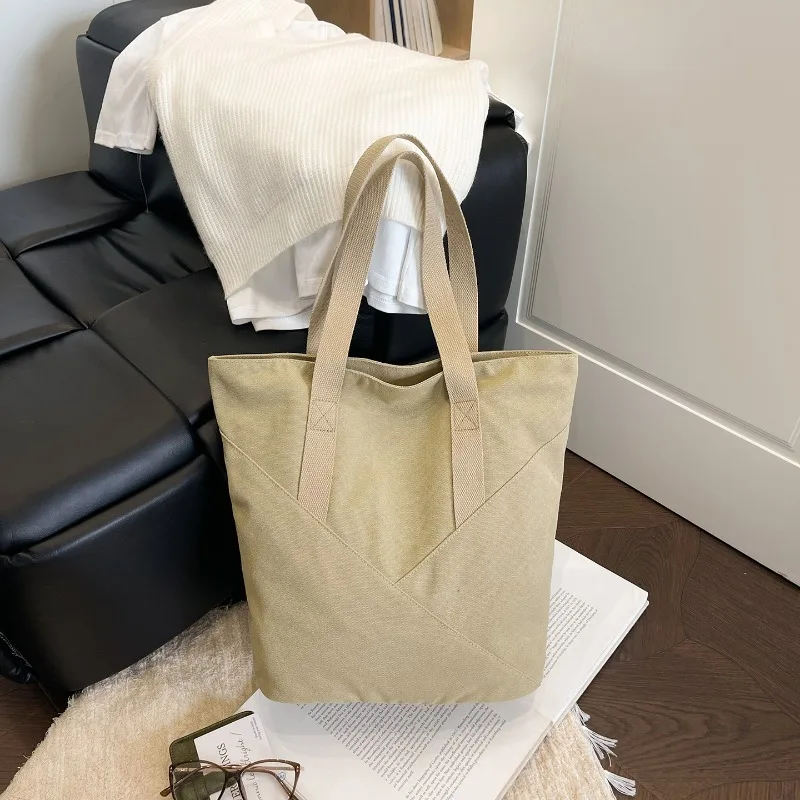 Fashion Splicing Solid Color Shoulder Bag Casual Versatile Canvas Underarm Bag Women Large Capacity Thick Texture Tote Bag
