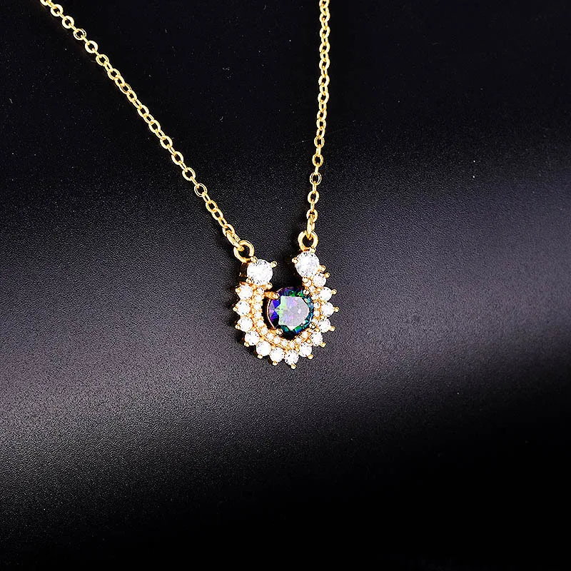 S925 sterling silver necklace popular inlaid eight hearts and eight arrows colorful laser diamond horseshoe necklace