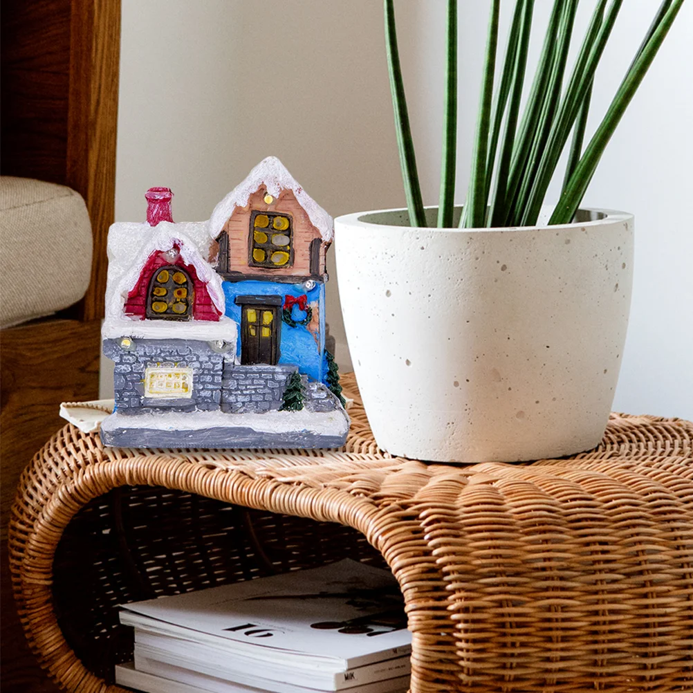 

Lighted Resin Christmas House with Warm Glow LED Decor for Table Desk Shelf Modern Rustic Home Holiday Display Village